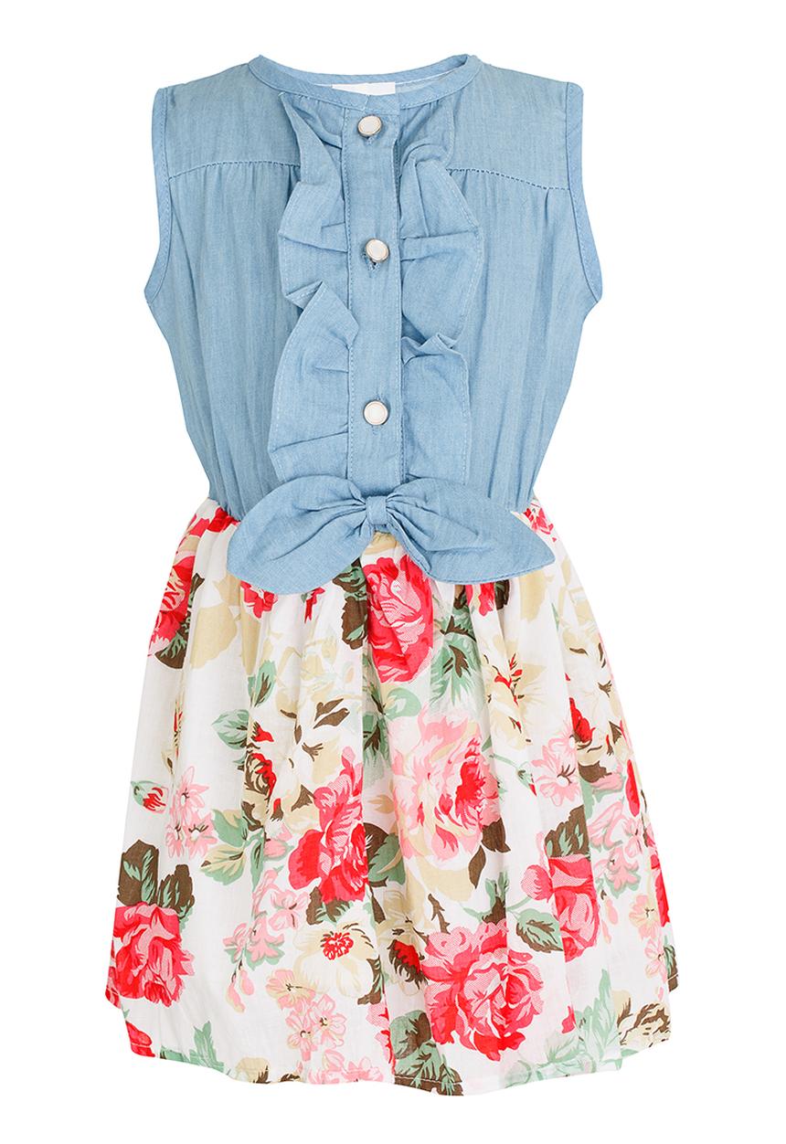 Pop Candy - Girls Denim Combo Dress Multi-colour