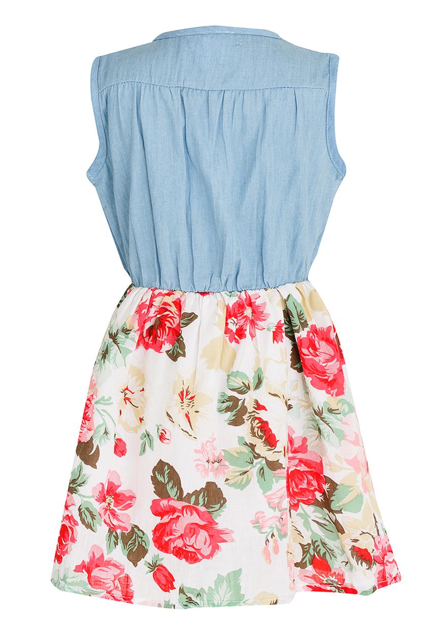 Pop Candy - Girls Denim Combo Dress Multi-colour