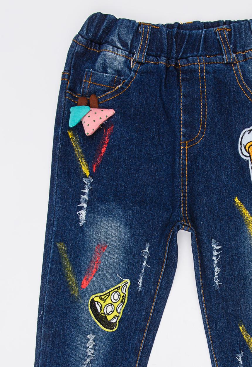 Pop Candy - Girls  Printed Denim Jean Blue