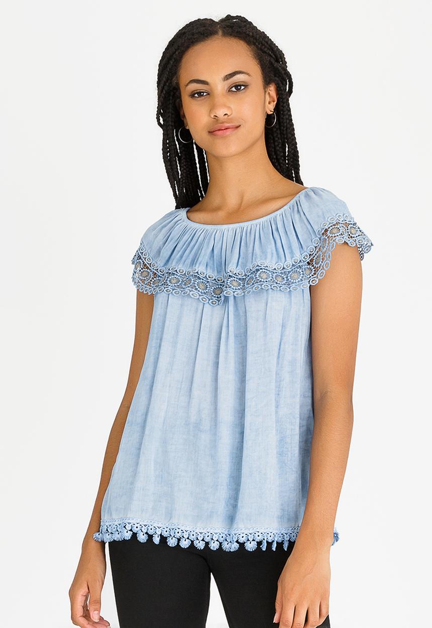 Revenge - Lace Trim Detail Top Blue