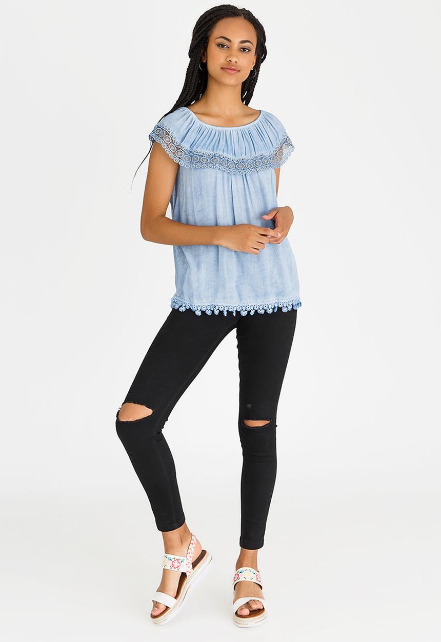 Revenge - Lace Trim Detail Top Blue