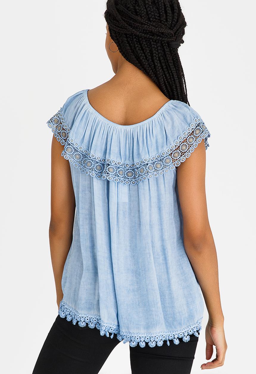 Revenge - Lace Trim Detail Top Blue
