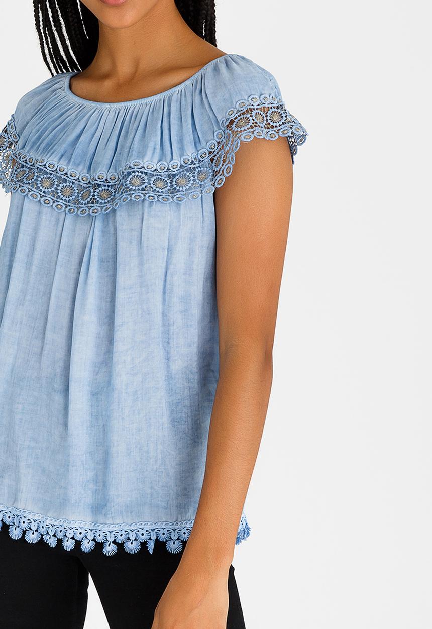 Revenge - Lace Trim Detail Top Blue