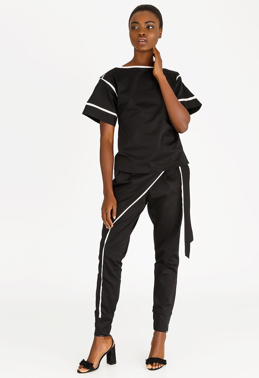 Leigh Schubert - Cricket Boat Neck Top Black and White