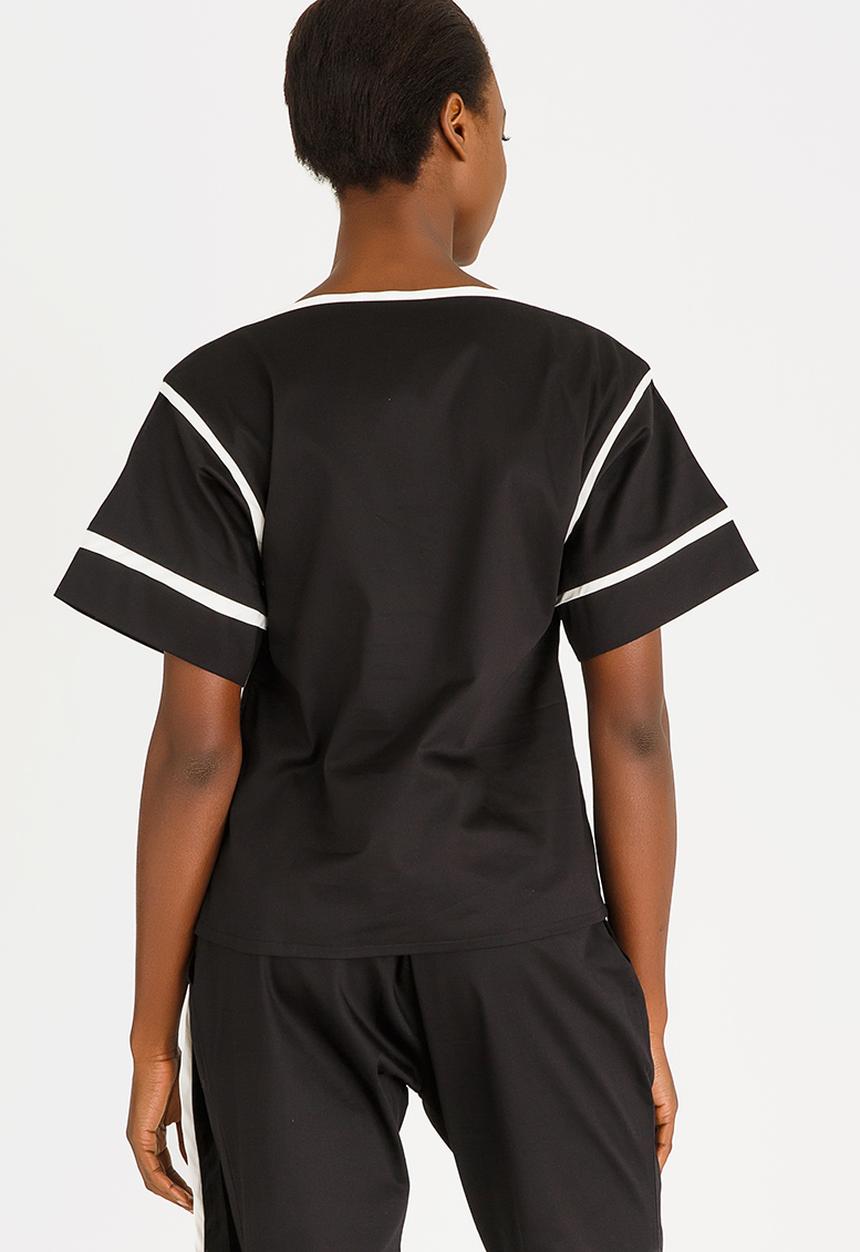 Leigh Schubert - Cricket Boat Neck Top Black and White