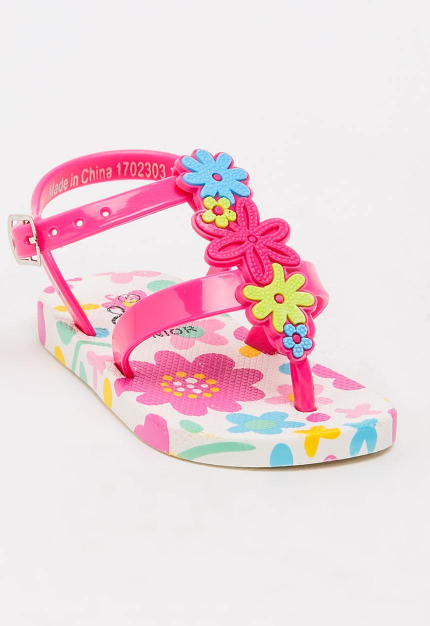 Foot Focus - Floral Sandal Dark Pink