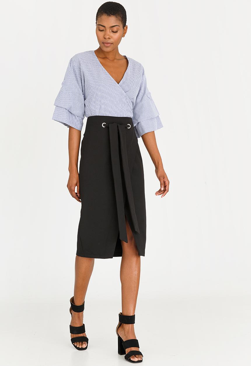 STYLE REPUBLIC - Eyelet Wrap Skirt Black