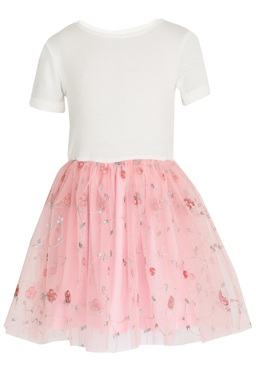 See-Saw - Embroidered Mesh Combo Dress Mid Pink