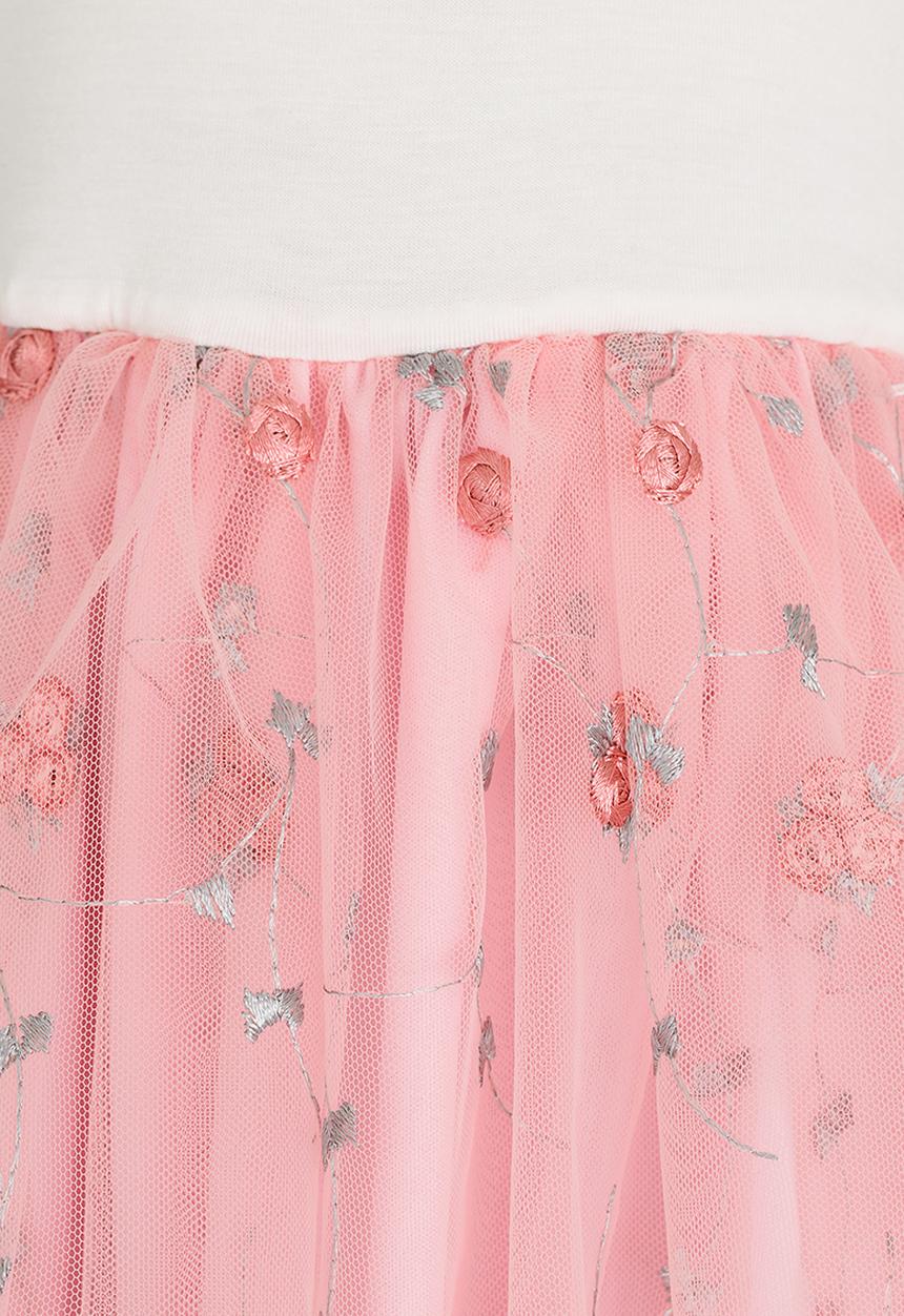 See-Saw - Embroidered Mesh Combo Dress Mid Pink