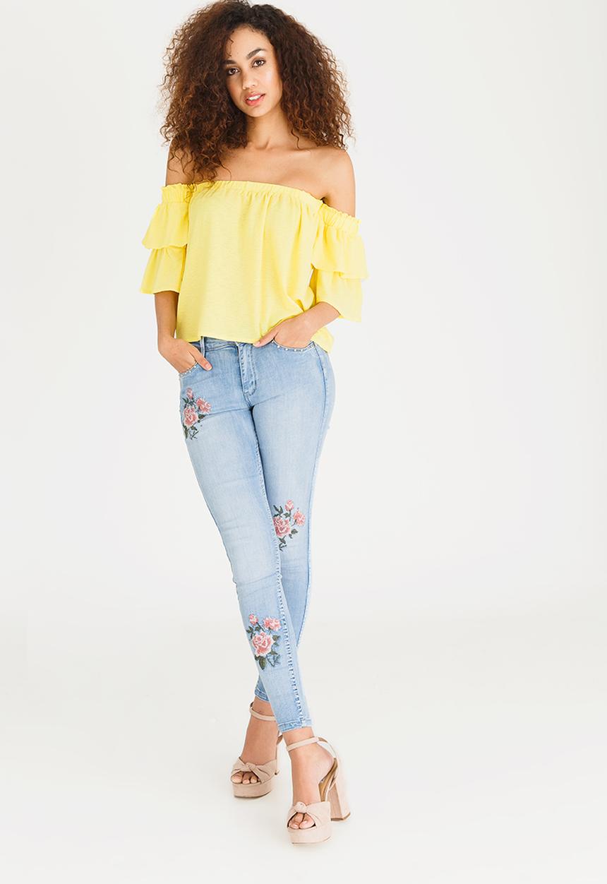 SISSY BOY - Ruffled Sleeve Bardot Top Yellow