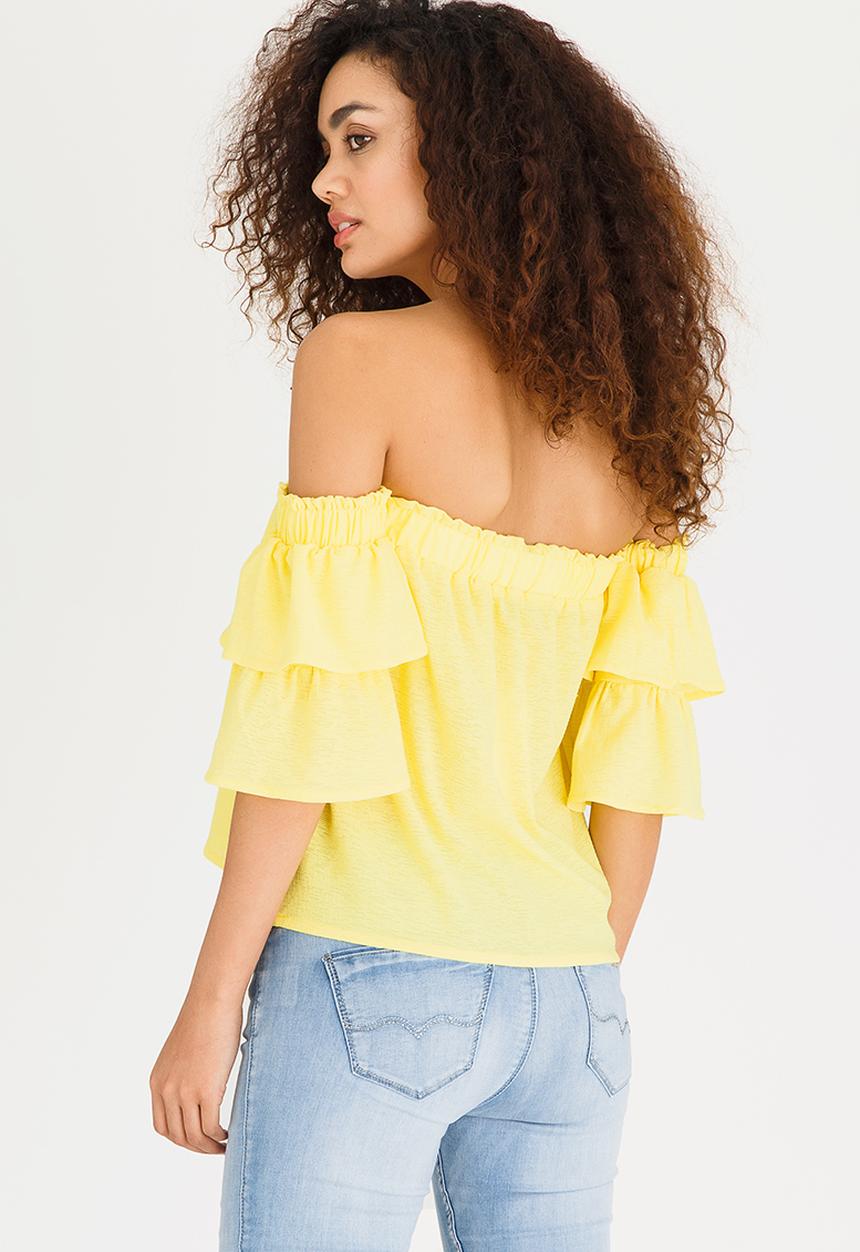 SISSY BOY - Ruffled Sleeve Bardot Top Yellow