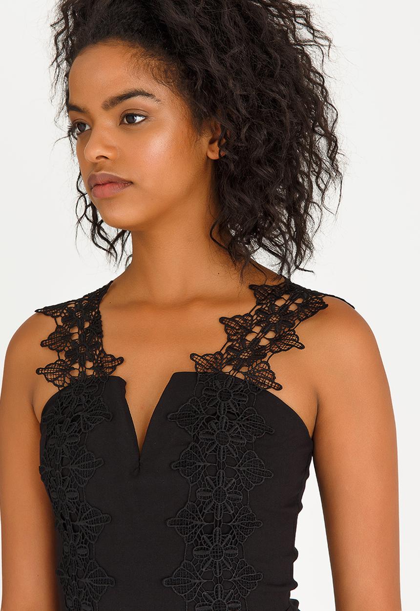 SISSY BOY - Contrast Lace Detail Top Black