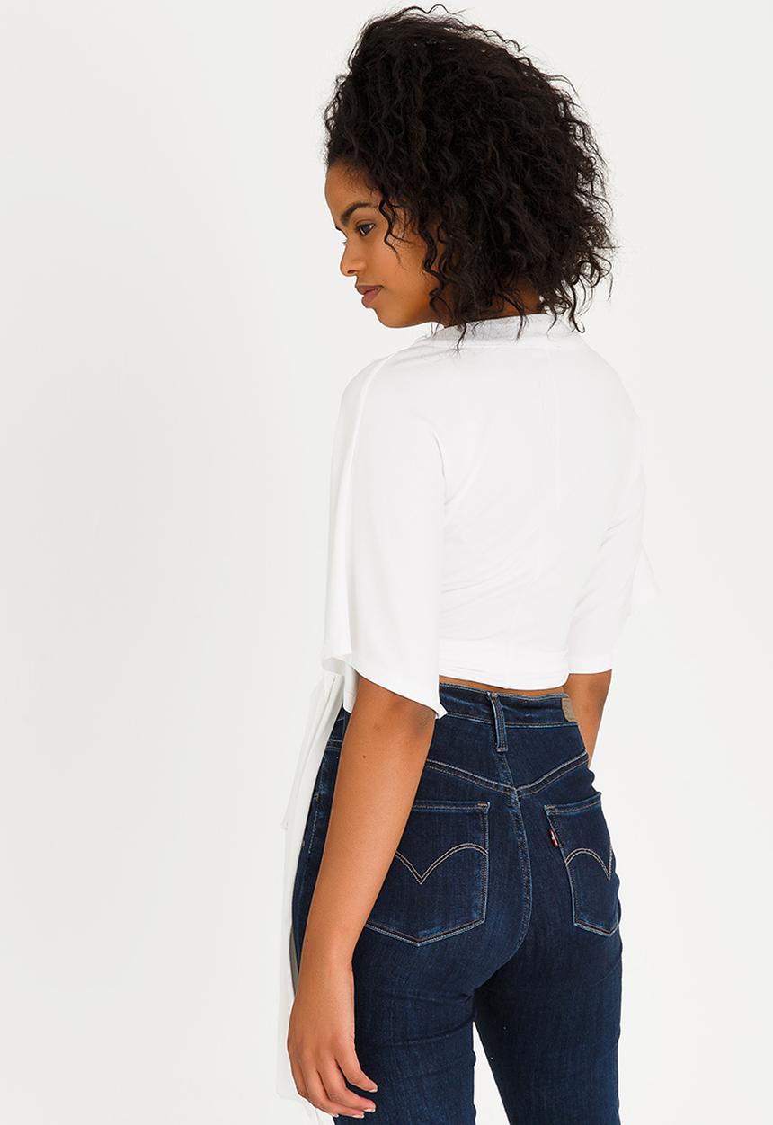 SISSY BOY - Tie Detail Crop Top Off White