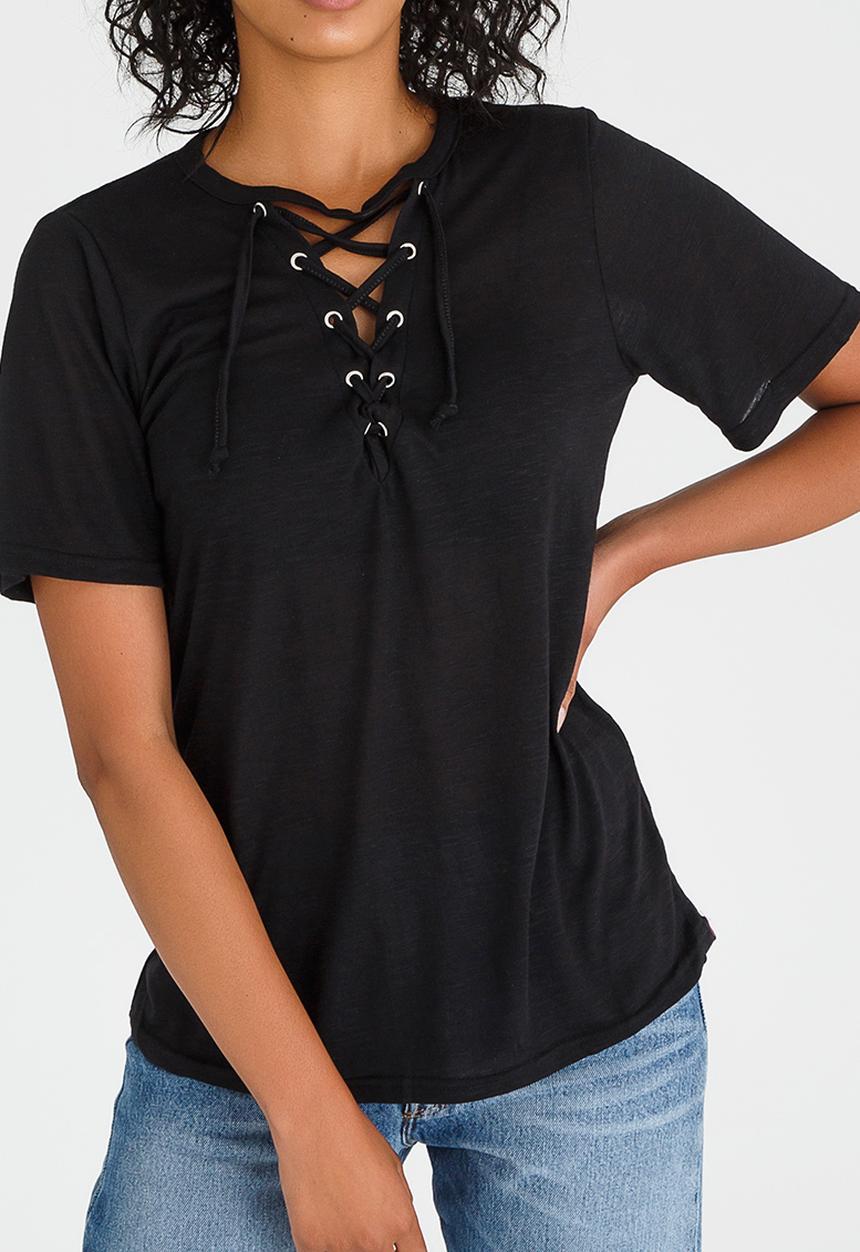 c(inch) - Lace-Up Choker Detail Tee Black
