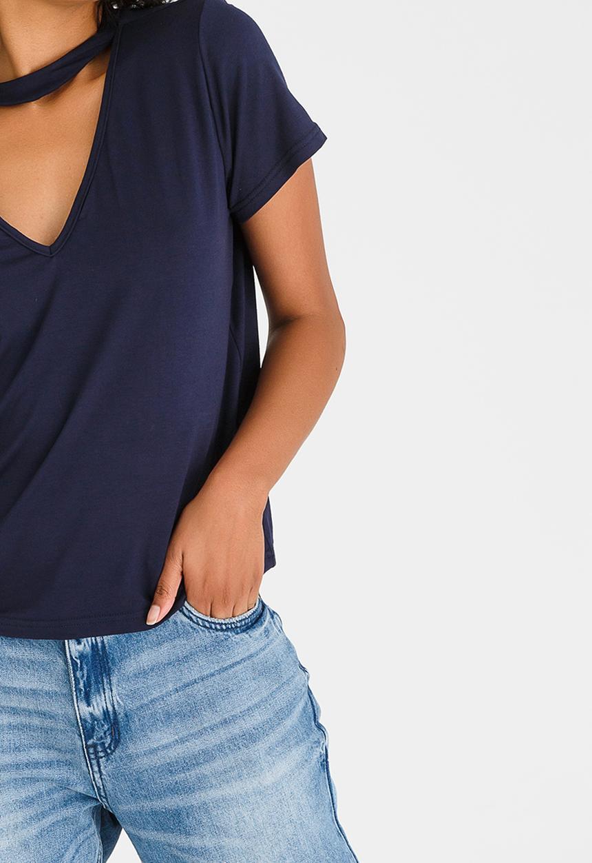 c(inch) - Choker Neckline T-shirt Navy