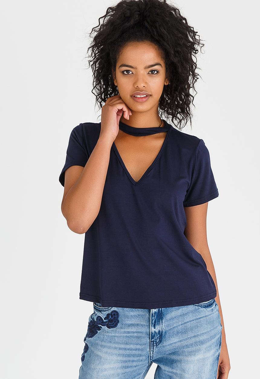 c(inch) - Choker Neckline T-shirt Navy