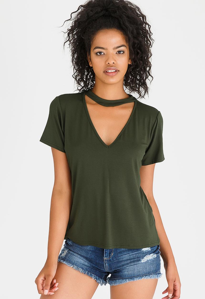 c(inch) - Choker Neckline T-shirt Green