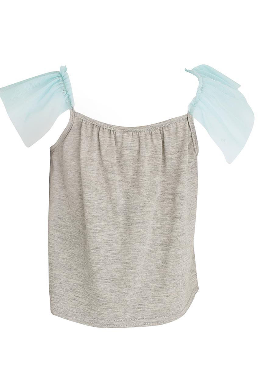 See-Saw - Spaghetti Top With Mesh Frill Grey