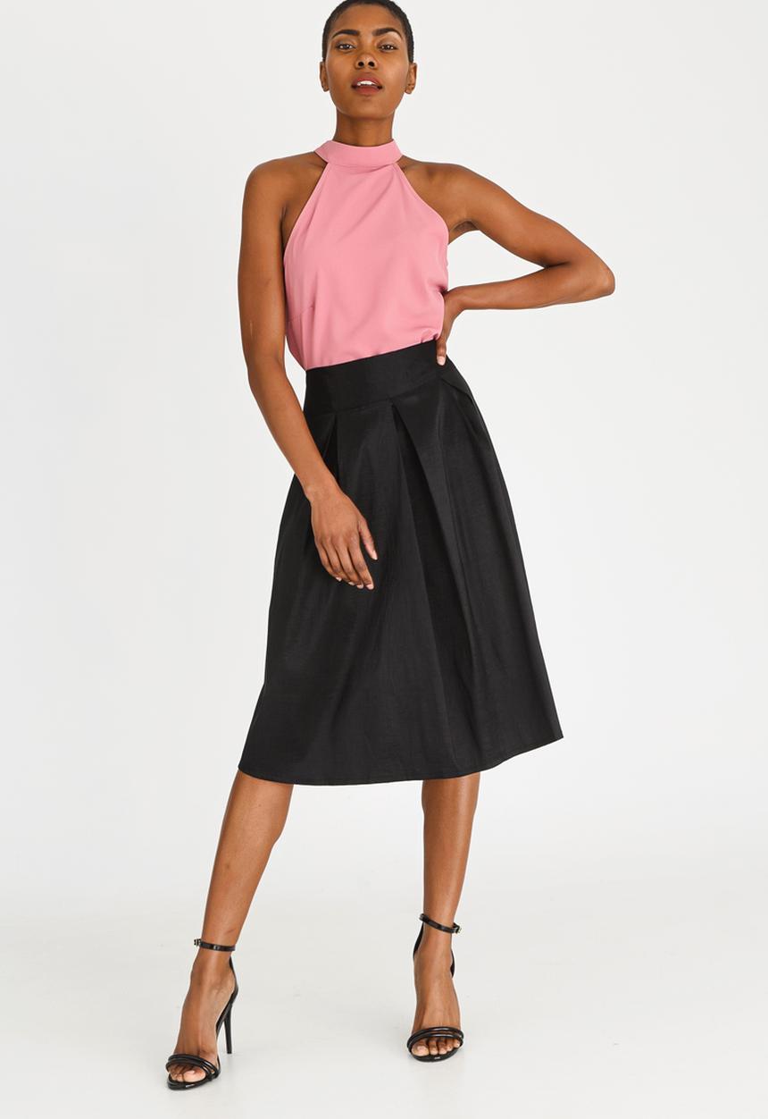 edit - High Waisted Fit and Flare Skirt Black