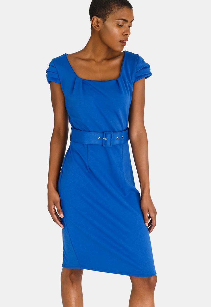 edit - Fitted Dress with Belt Blue