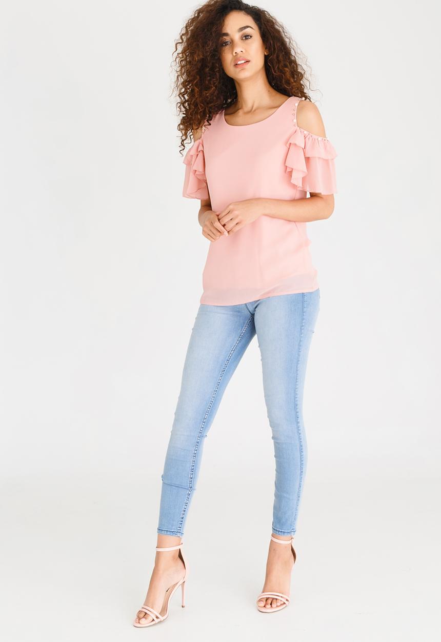 edit - Tier Blouse with Frill Pale Pink