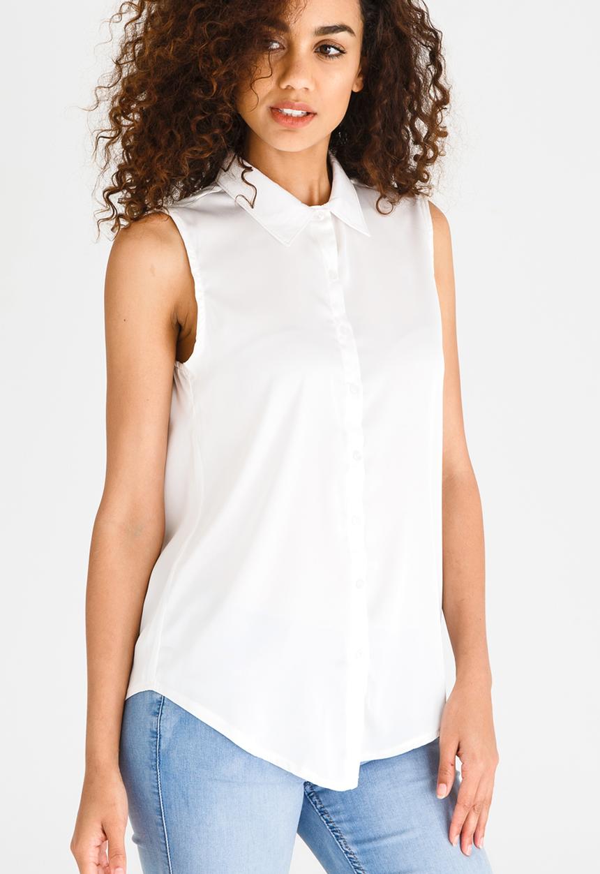 edit - Sleeveless Button Down Shirt Cream