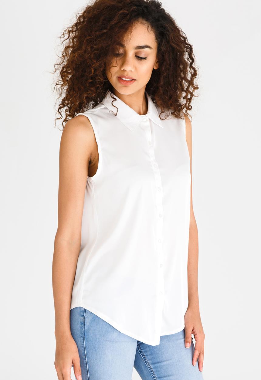 edit - Sleeveless Button Down Shirt Cream