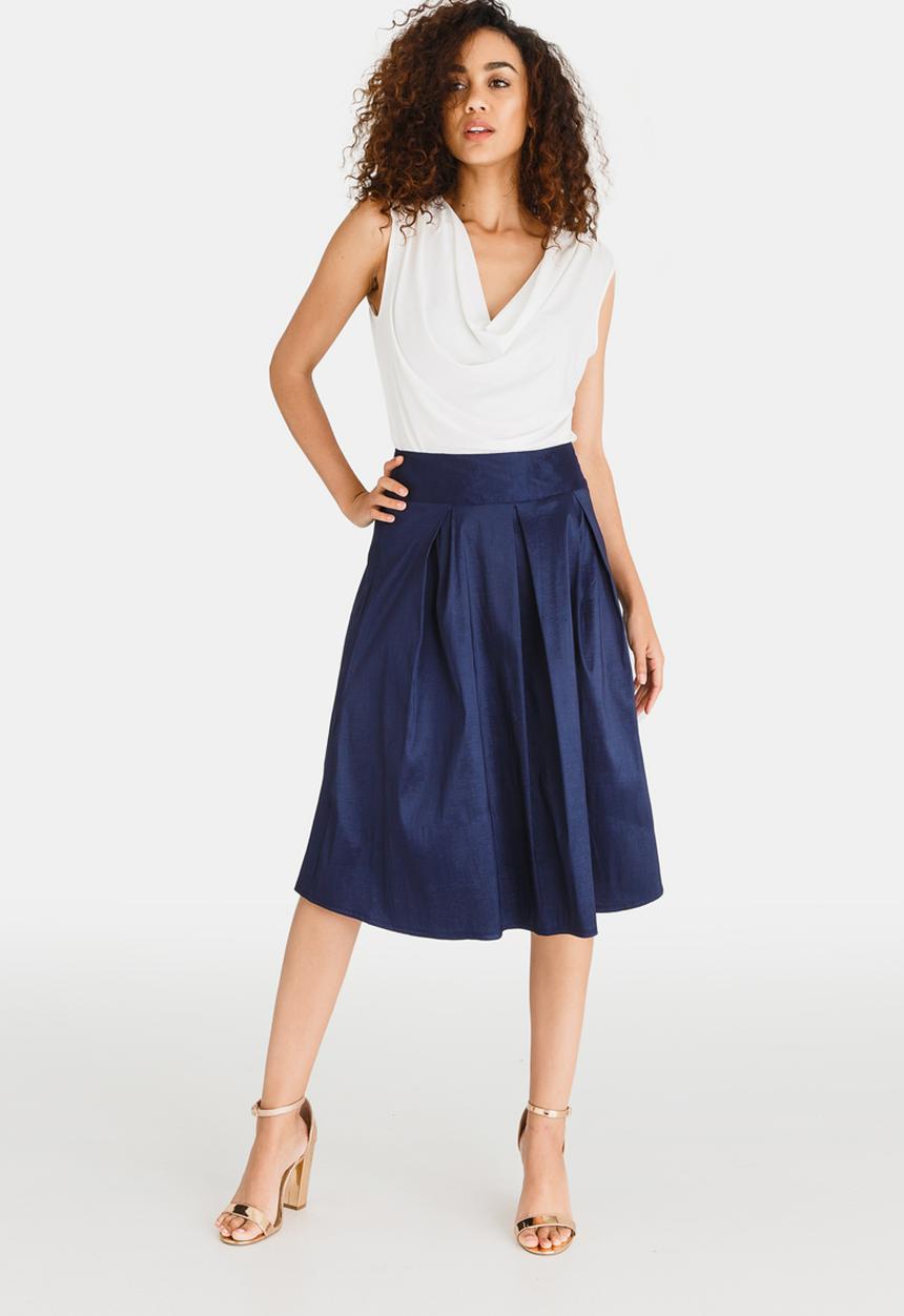 edit - High Waisted Fit and Flare Skirt Navy