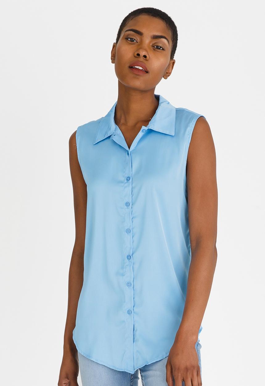 edit - Sleeveless Button Down Shirt Pale Blue