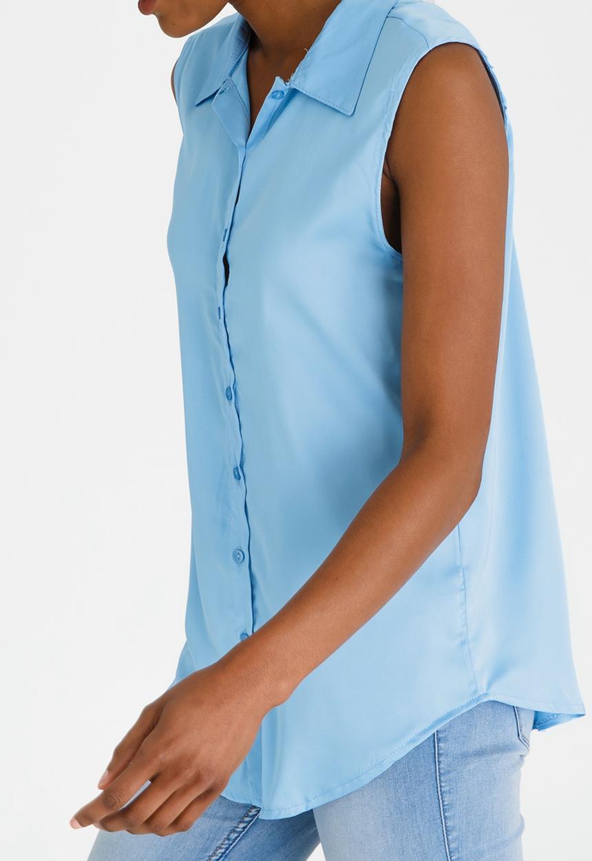 edit - Sleeveless Button Down Shirt Pale Blue