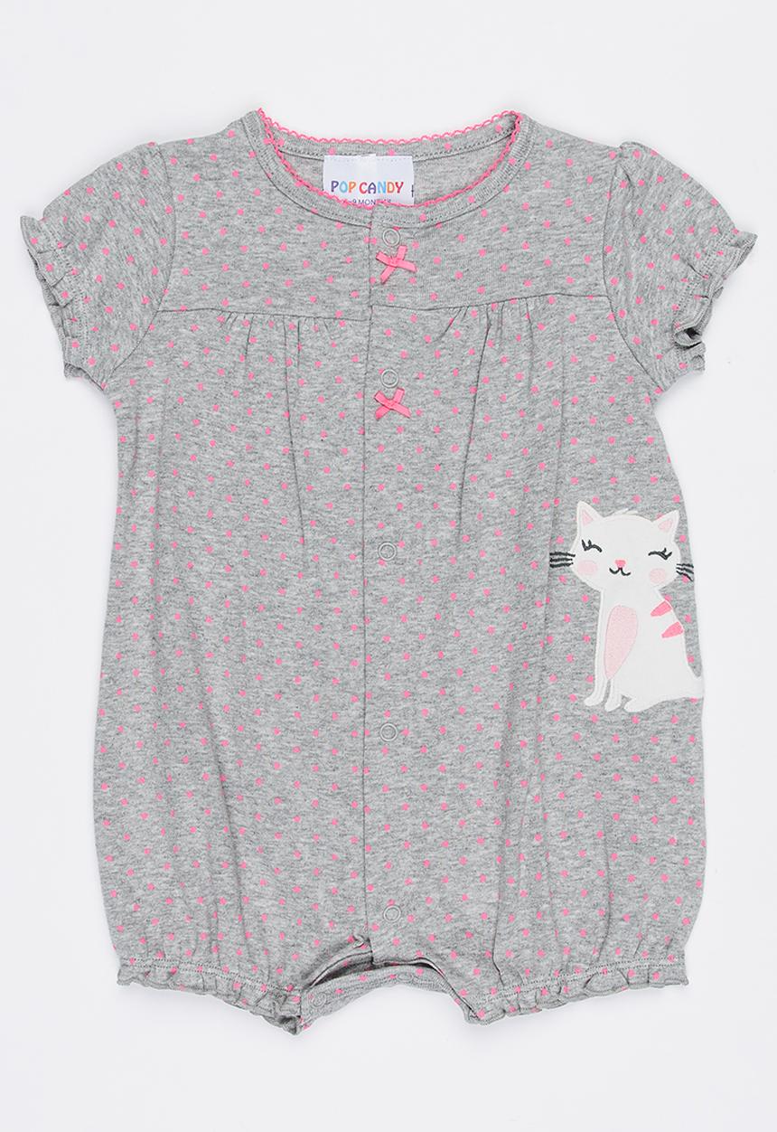 Pop Candy - Kitty Applique Romper Grey