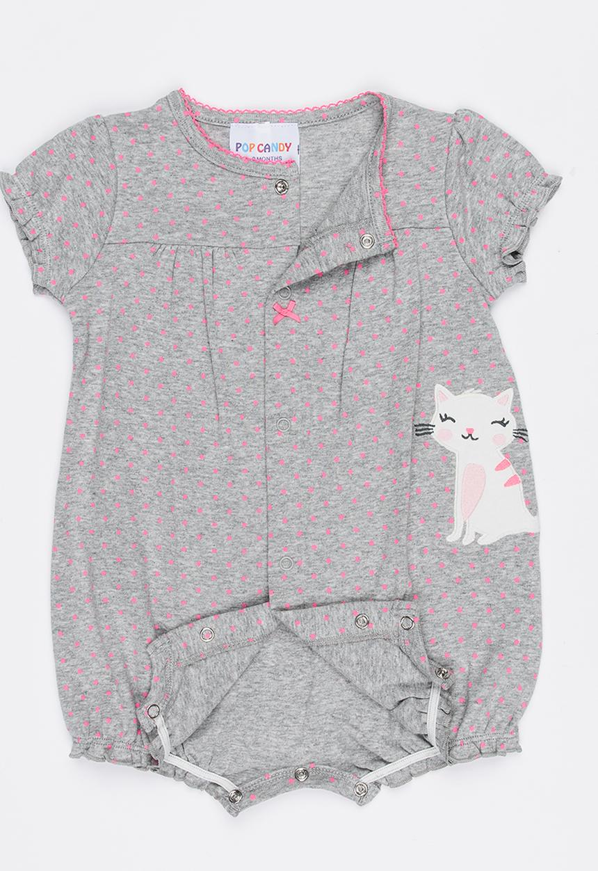 Pop Candy - Kitty Applique Romper Grey