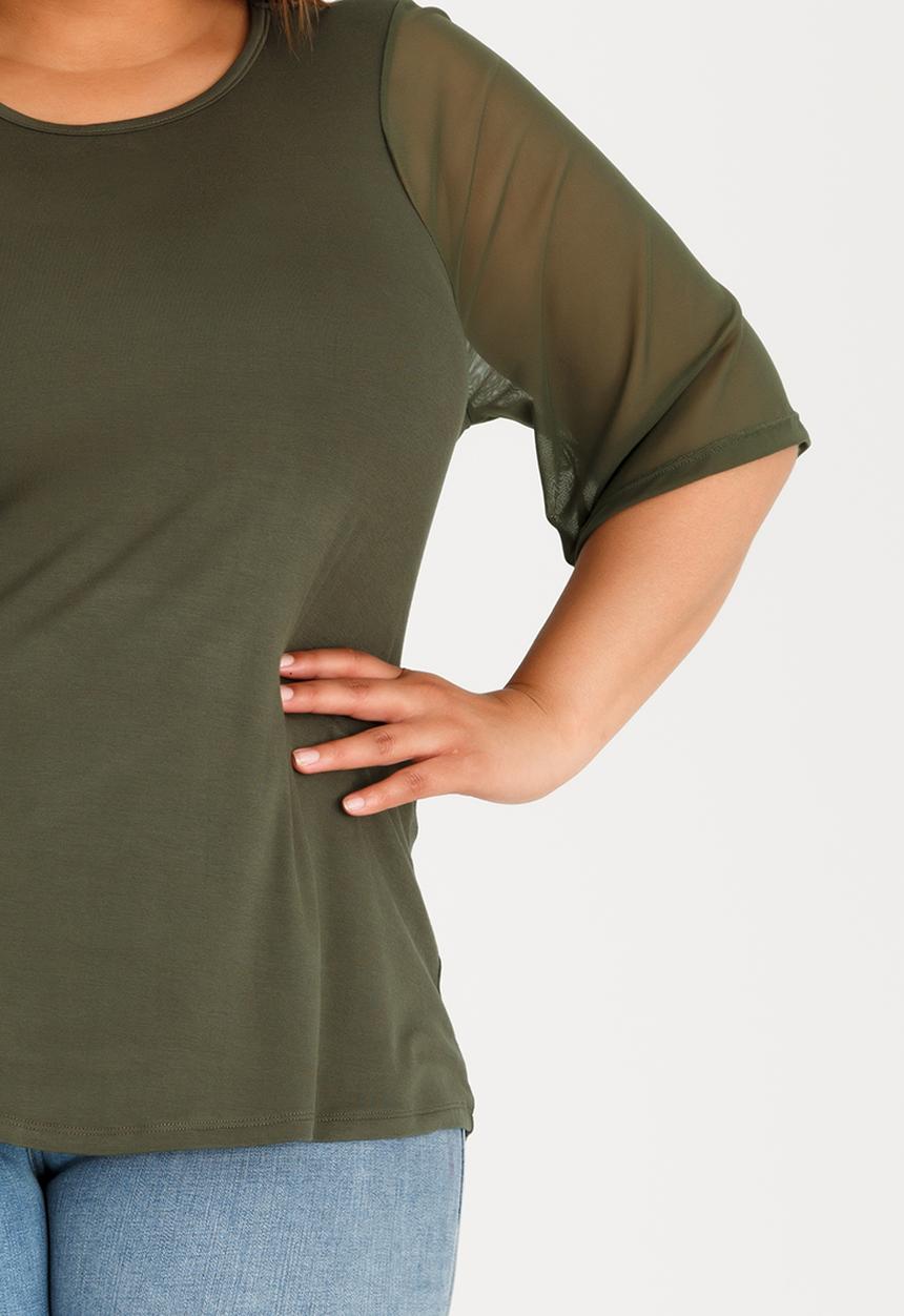 STYLE REPUBLIC PLUS - Mesh Sleeve Tee Khaki Green
