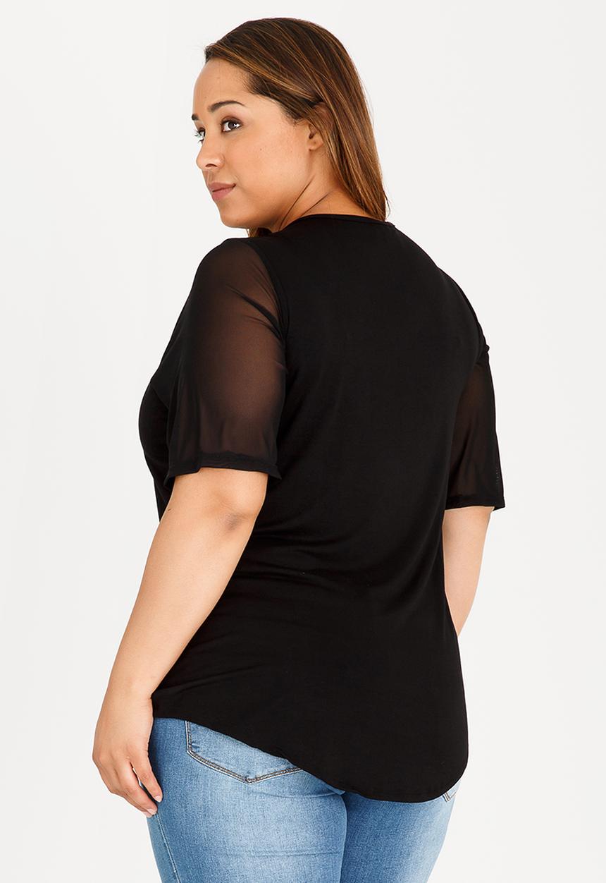 STYLE REPUBLIC PLUS - Mesh Sleeve Tee Black