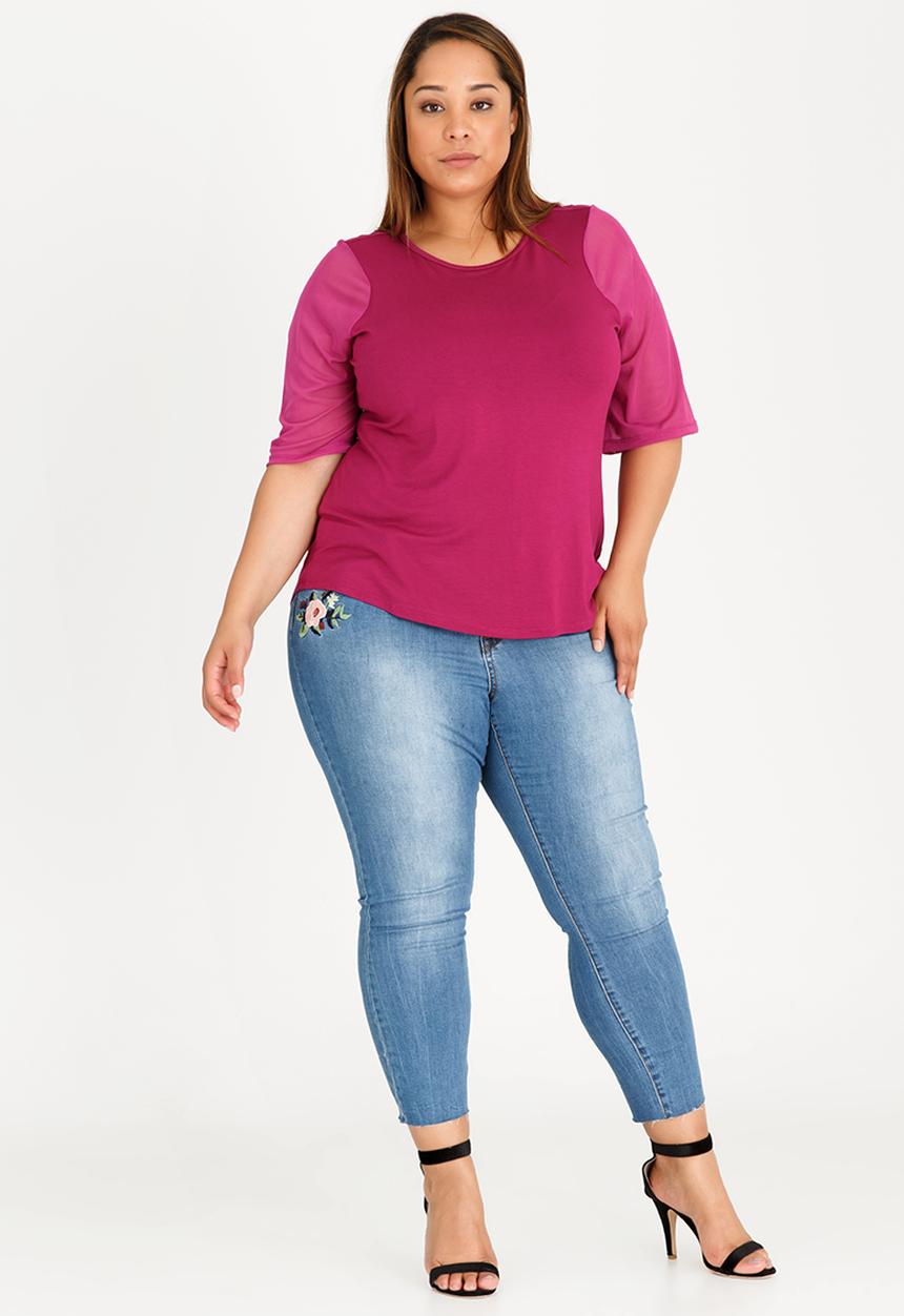 STYLE REPUBLIC PLUS - Mesh Sleeve Tee Mid Purple