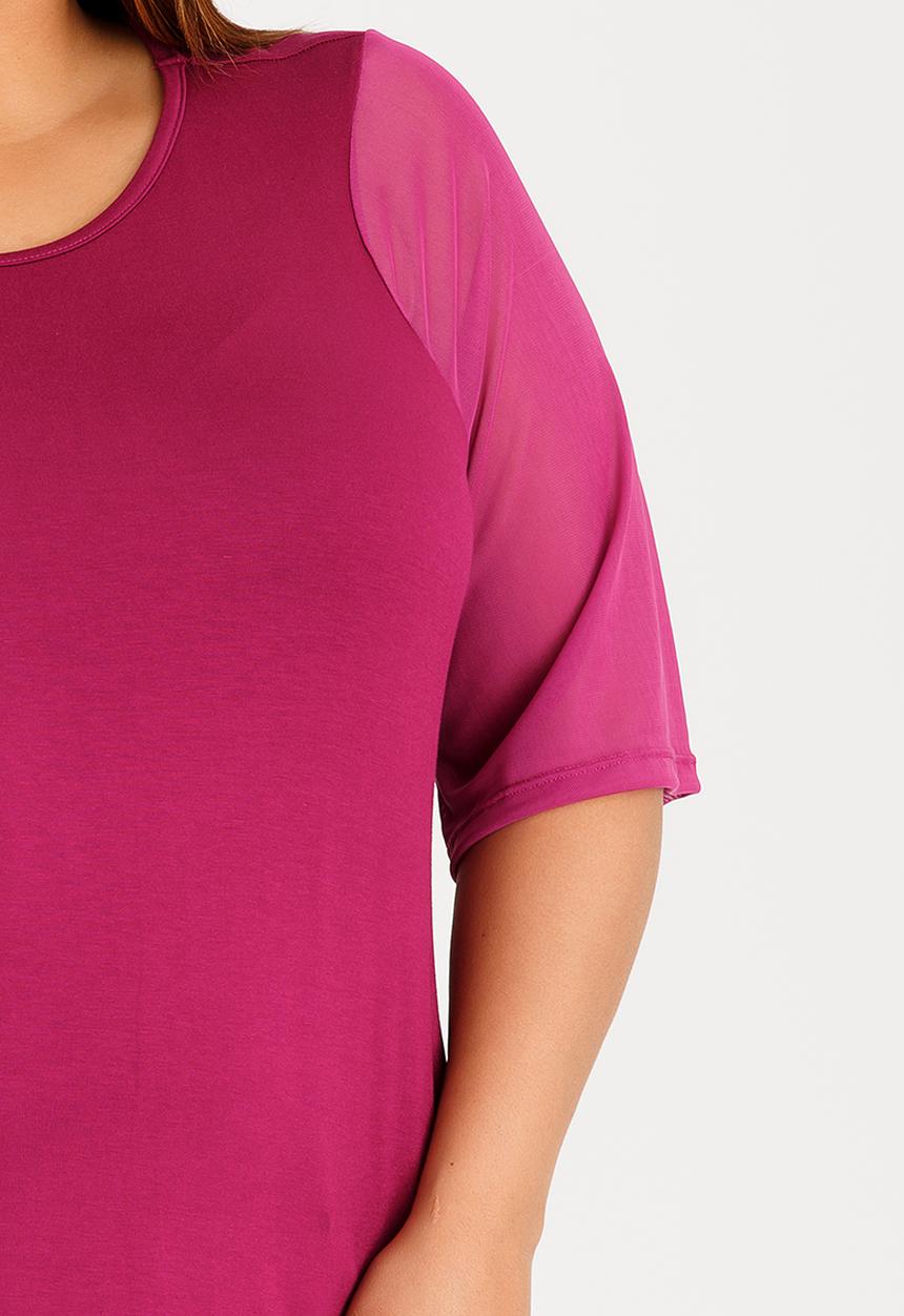 STYLE REPUBLIC PLUS - Mesh Sleeve Tee Mid Purple