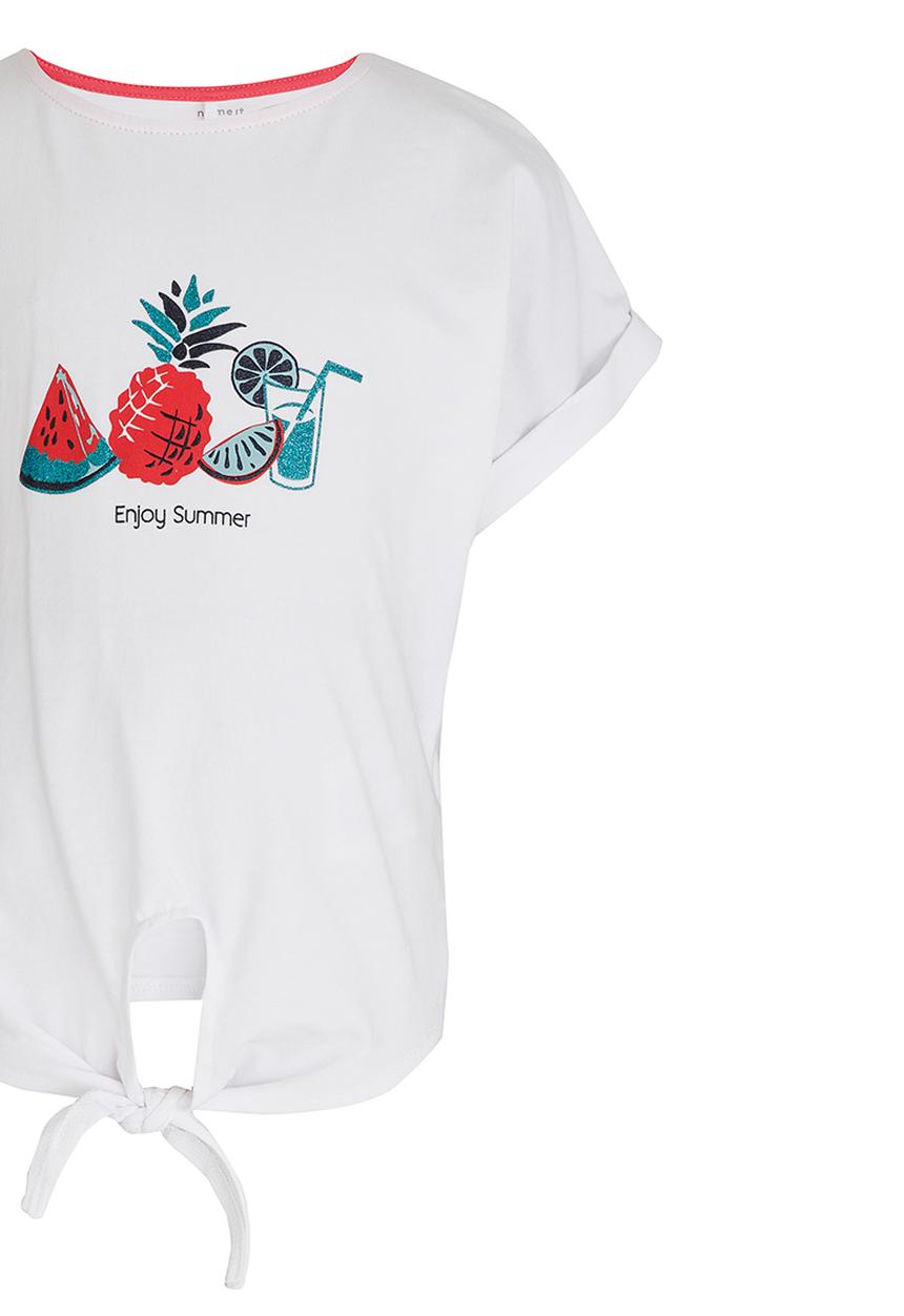 Name It - Printed Tie Front Tee White