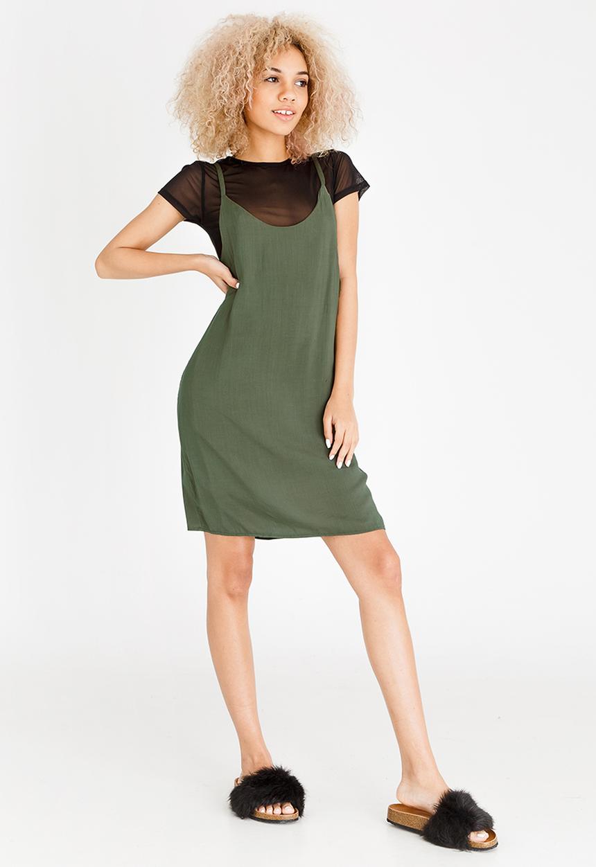 c(inch) - Double Layer Slip Dress Dark Green
