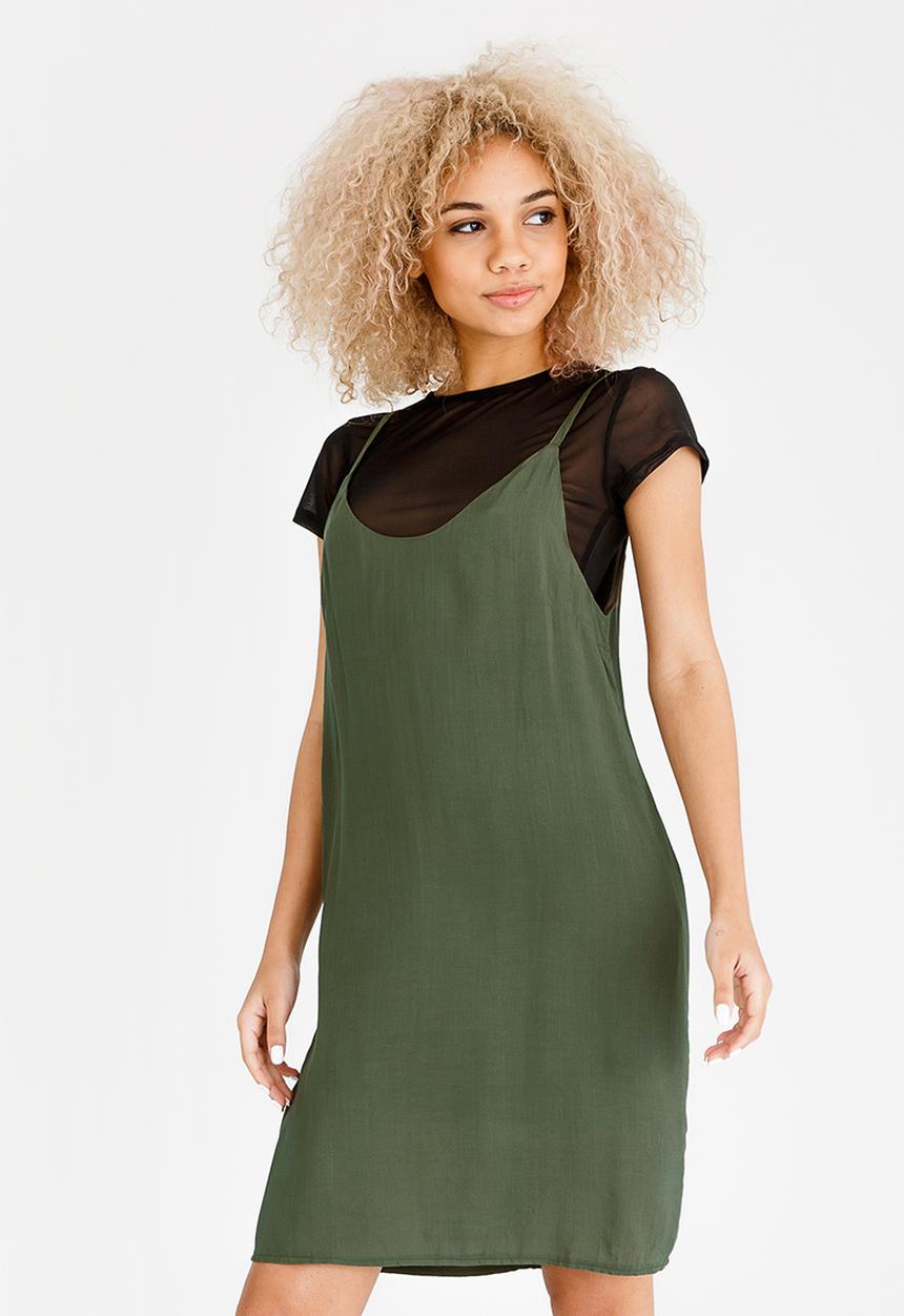 c(inch) - Double Layer Slip Dress Dark Green