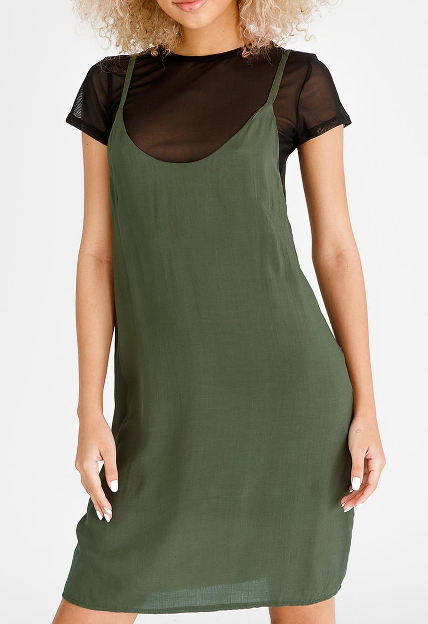 c(inch) - Double Layer Slip Dress Dark Green