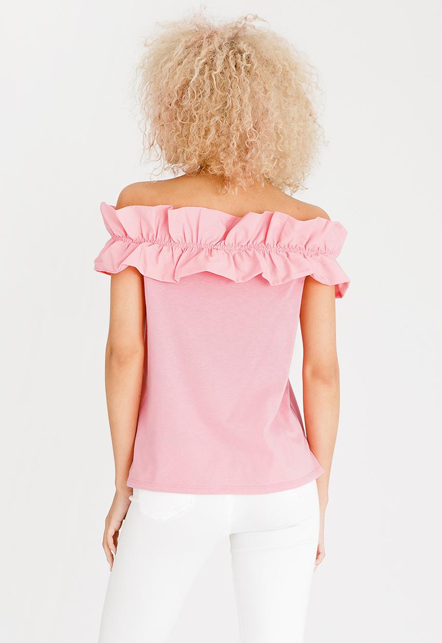 STYLE REPUBLIC - Bardot Frill T-shirt Pale Pink