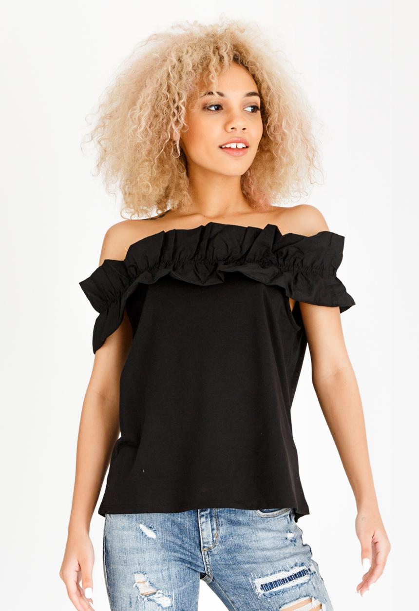 STYLE REPUBLIC - Bardot Frill T-shirt Black