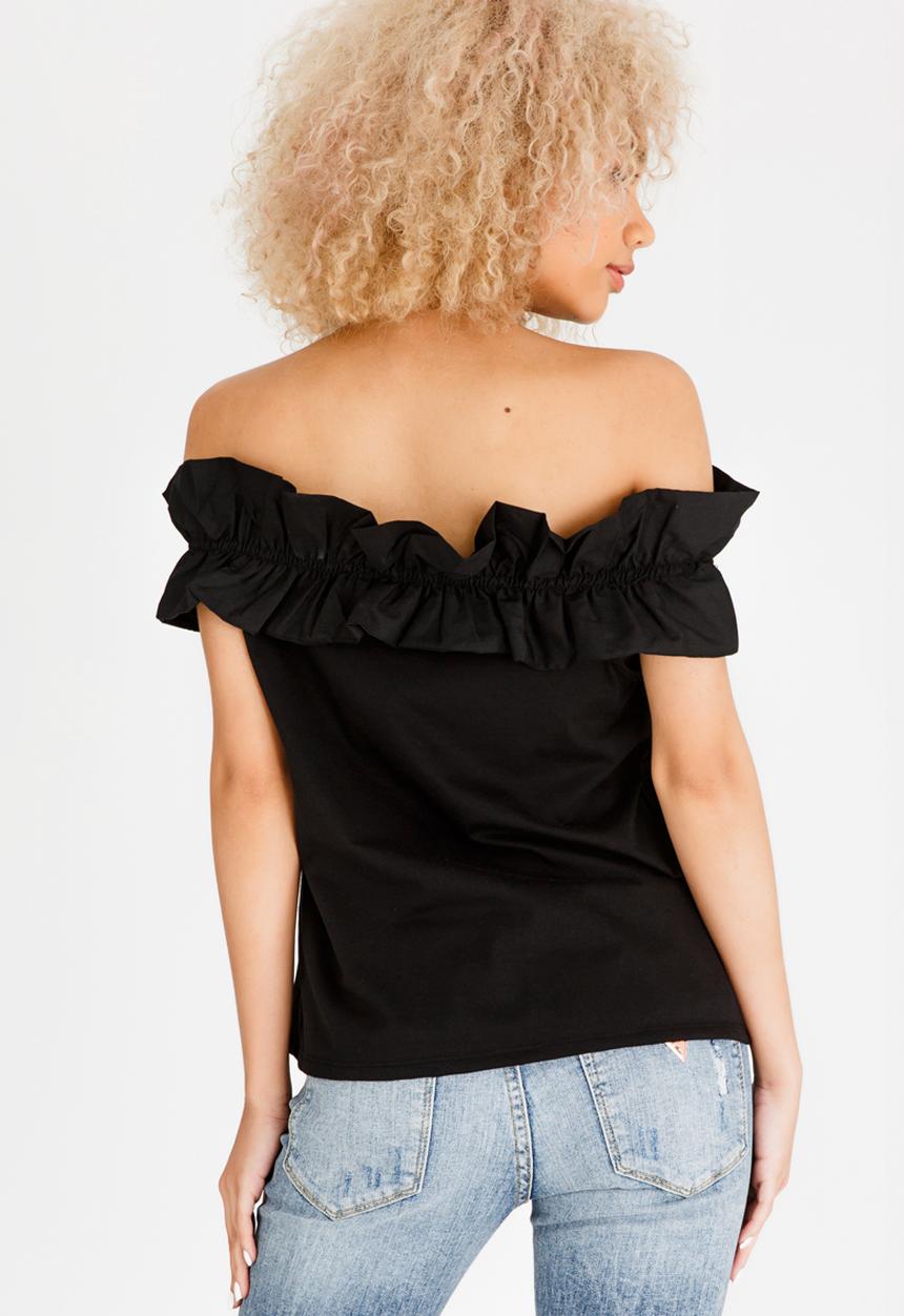 STYLE REPUBLIC - Bardot Frill T-shirt Black