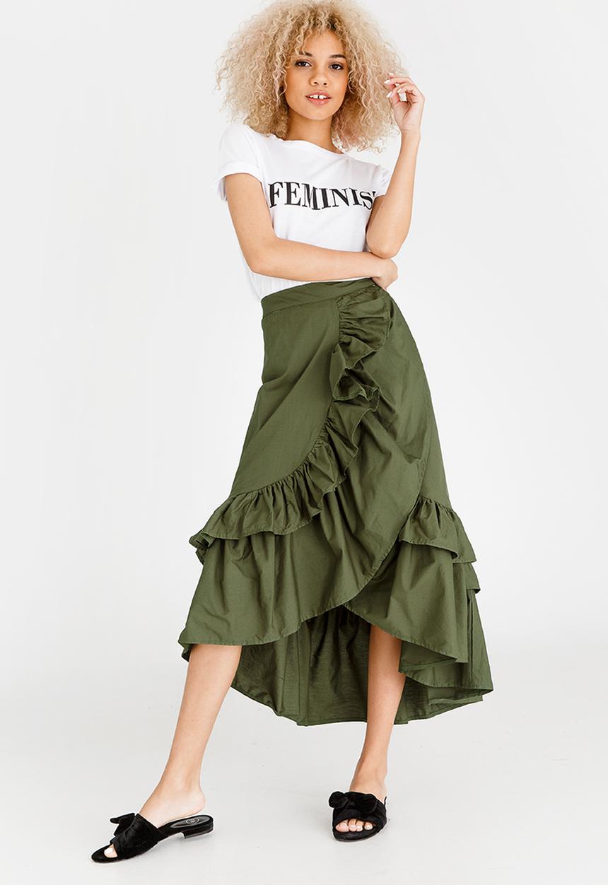 STYLE REPUBLIC - High Low Frill Skirt Dark Green