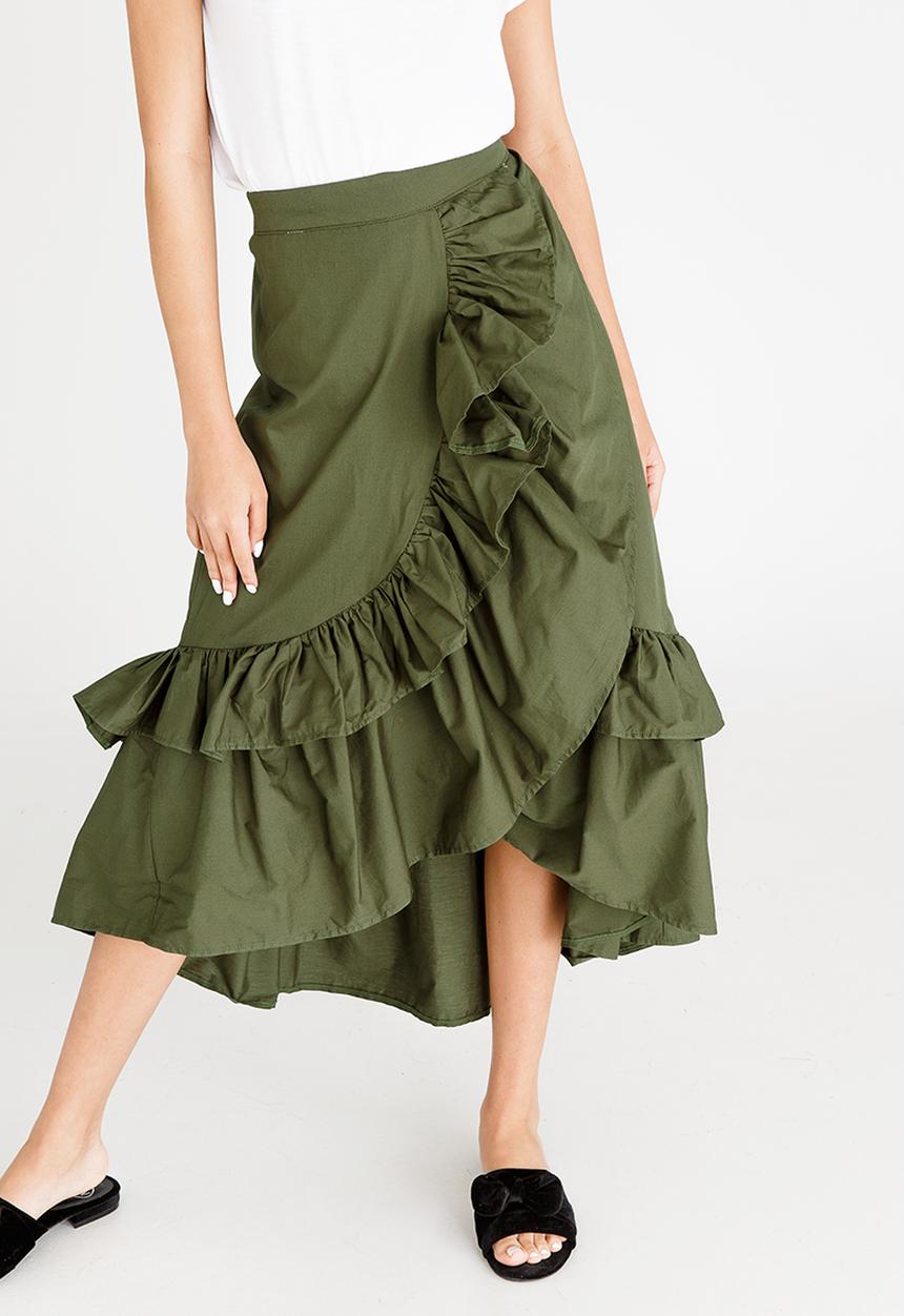 STYLE REPUBLIC - High Low Frill Skirt Dark Green