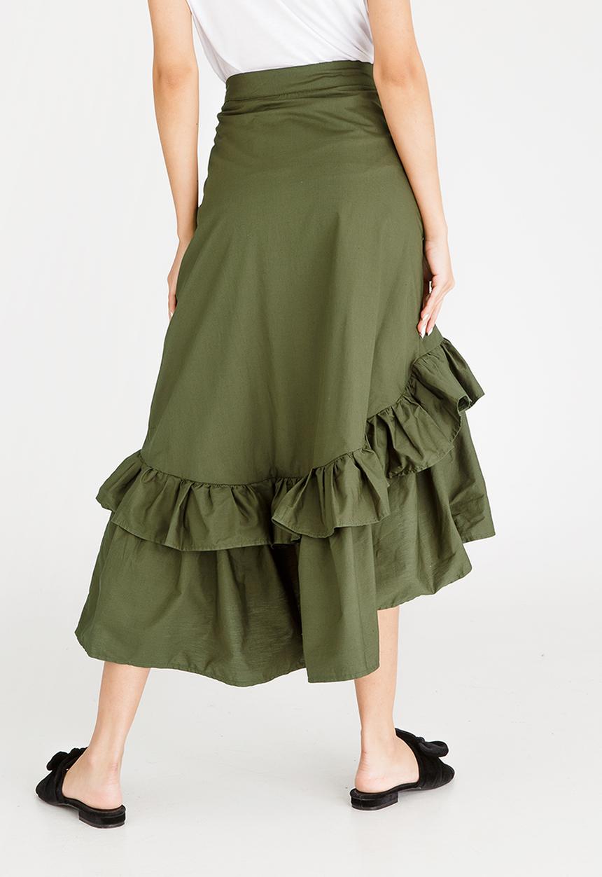 STYLE REPUBLIC - High Low Frill Skirt Dark Green