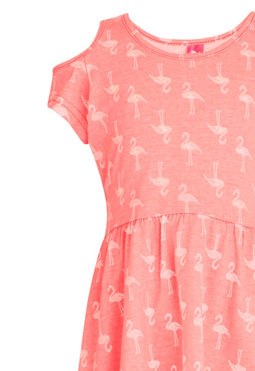 Twin Clothing - Flamingo Printed Dress Coral