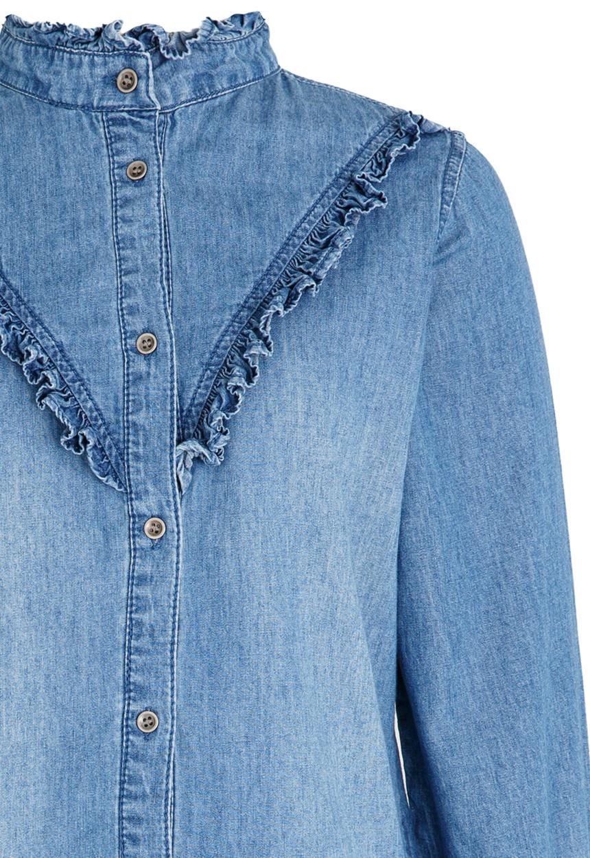 Name It - Denim Frill Blouse Pale Blue