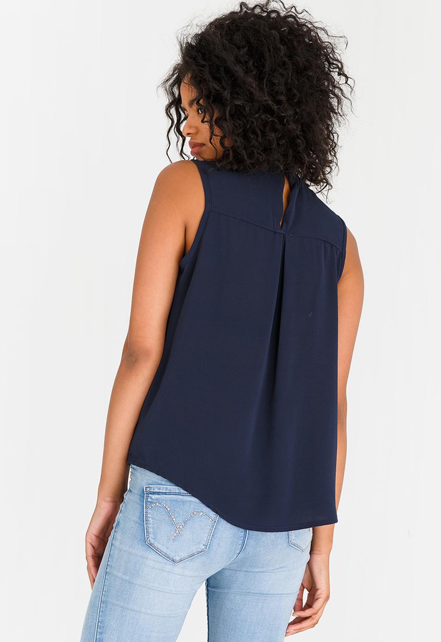 STYLE REPUBLIC - Choker Neckline Blouse Navy