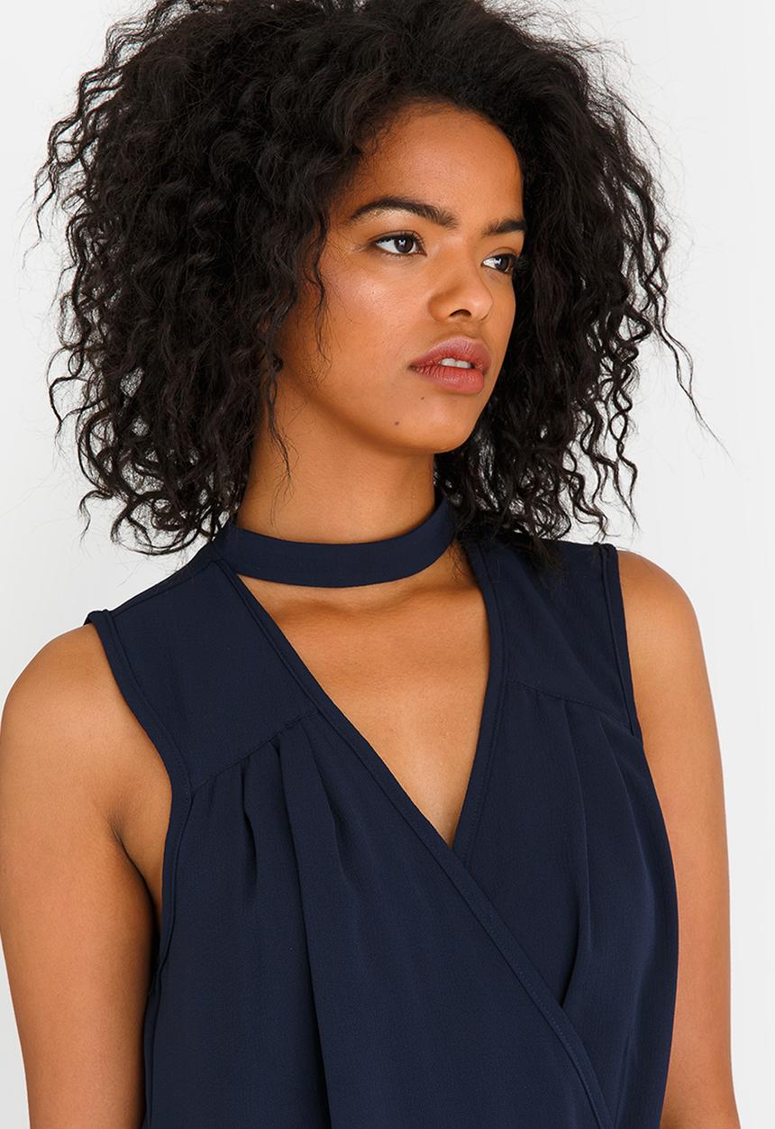 STYLE REPUBLIC - Choker Neckline Blouse Navy